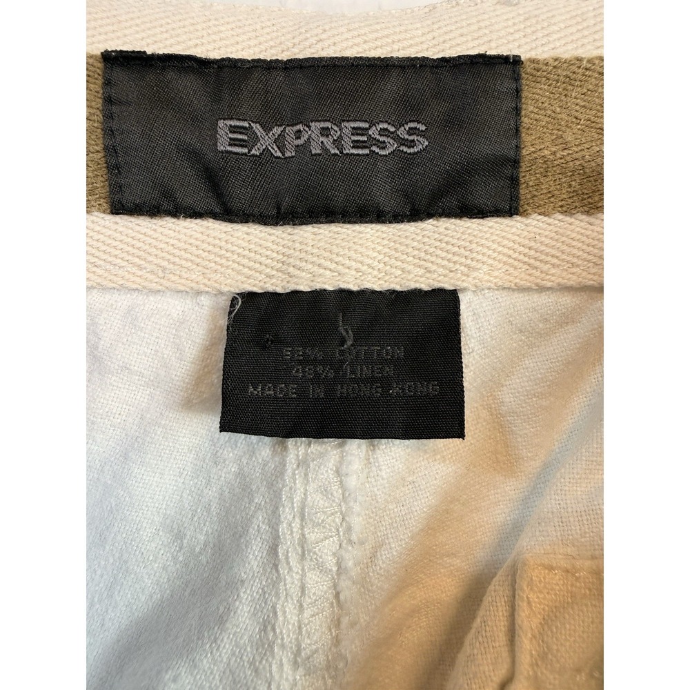 Y2K Express Linen Blend Drawstring Pants Men XL Beige Button Fly Wide Leg Beach - Picture 7 of 10